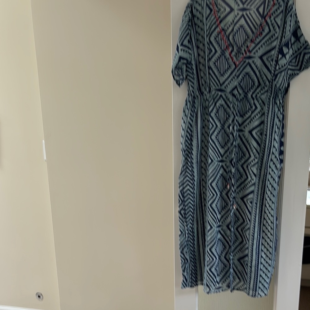 Blue and Gray Dolman Sleeve Midi Sundress